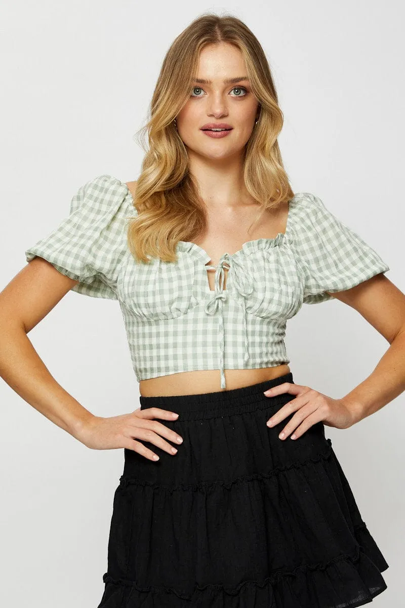 Check Crop Top Short Sleeve Tie Up sold by Ally Fashion product image thumbnail 3