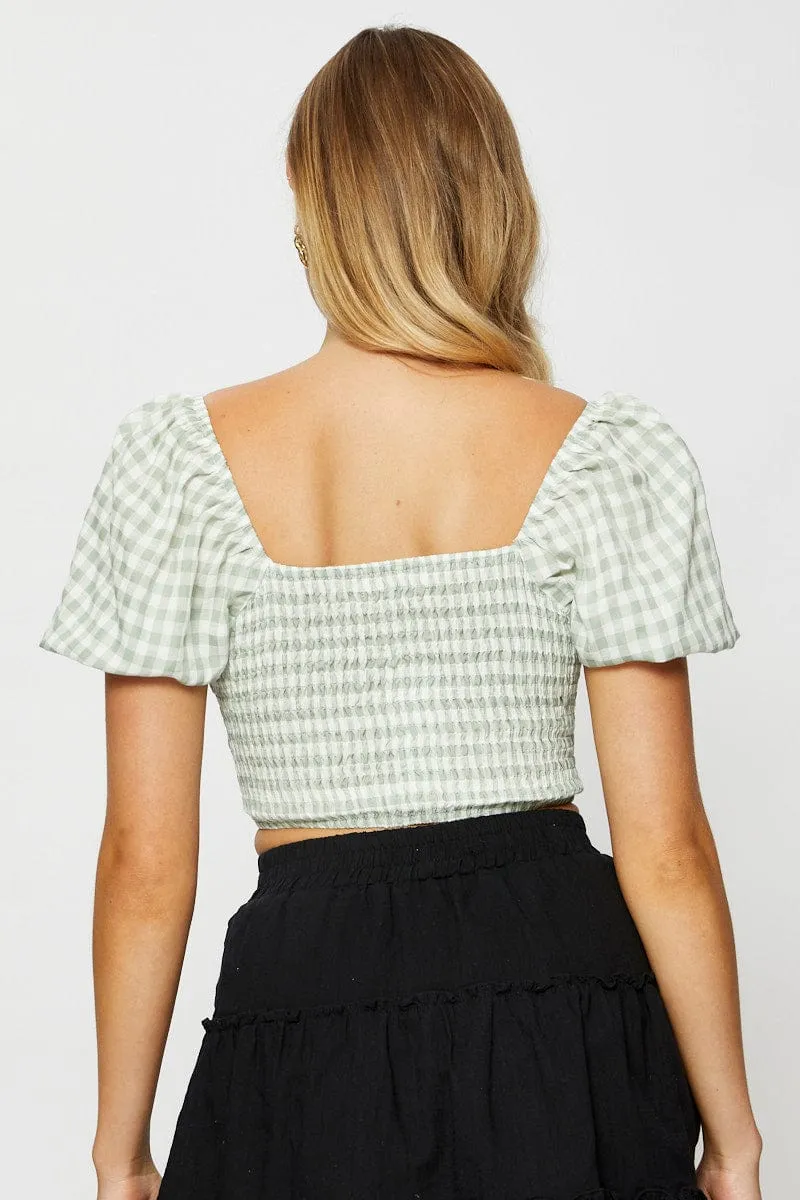 Check Crop Top Short Sleeve Tie Up sold by Ally Fashion product image thumbnail 5