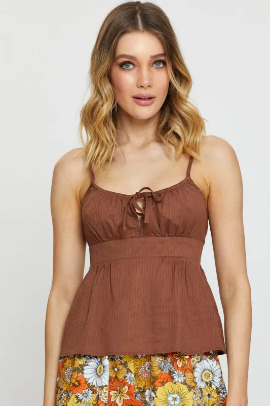 Brown Singlet Top Sleeveless V-Neck sold by Ally Fashion