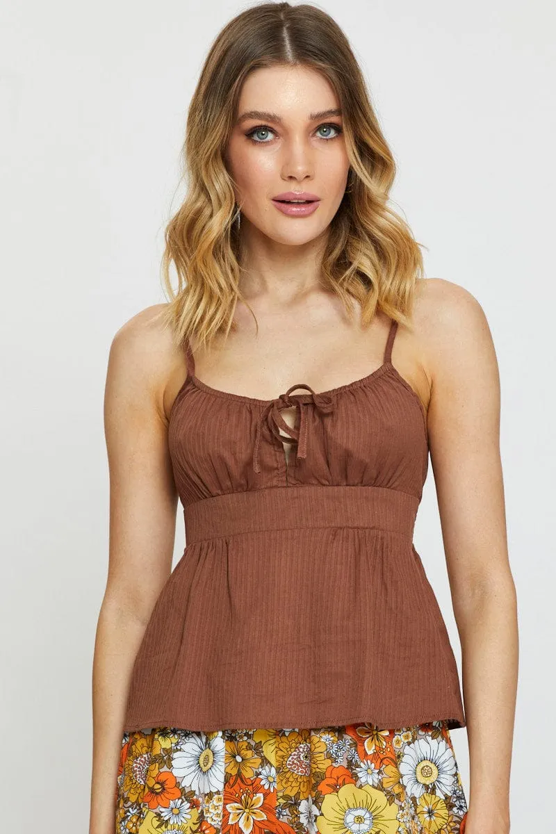 Brown Singlet Top Sleeveless V-Neck sold by Ally Fashion
