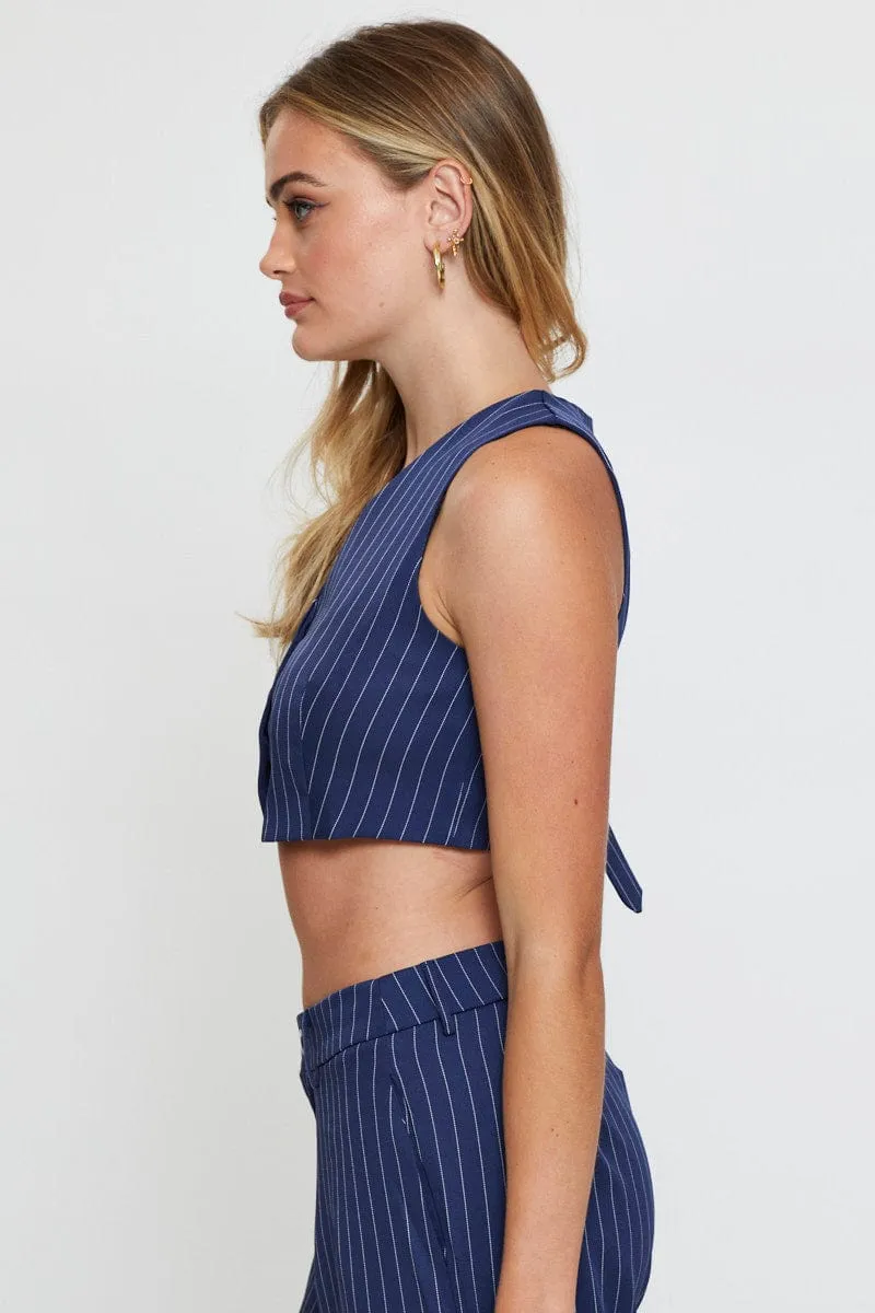 Stripe Crop Shirts Sleeveless   V-Neck sold by Ally Fashion product image thumbnail 4