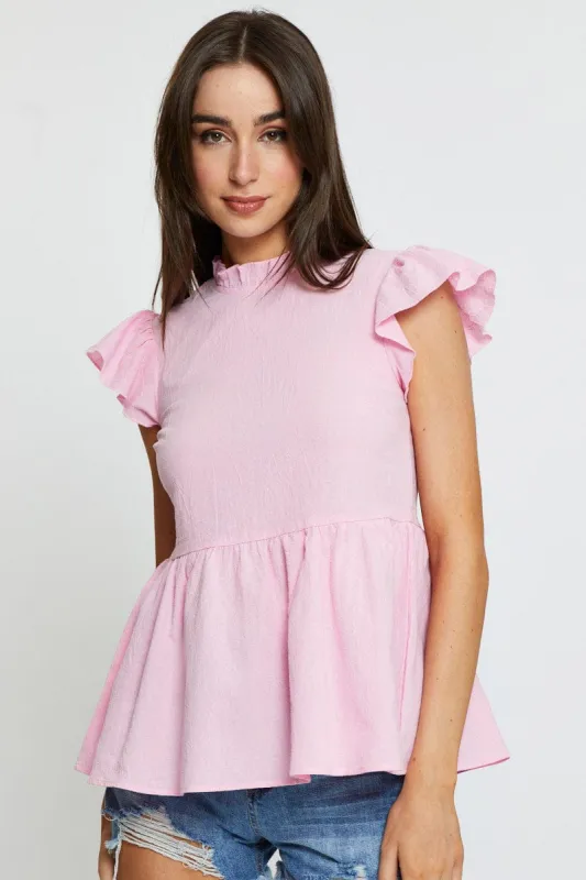 Pink Workwear Blouse Short Sleeve Linen sold by Ally Fashion