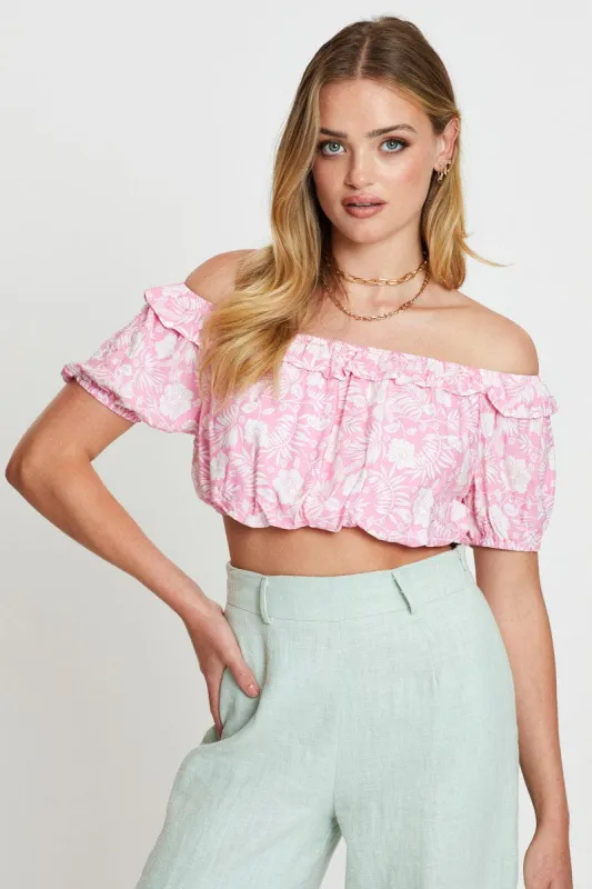 Boho Print Crop Top Short Sleeve Off Shoulder sold by Ally Fashion