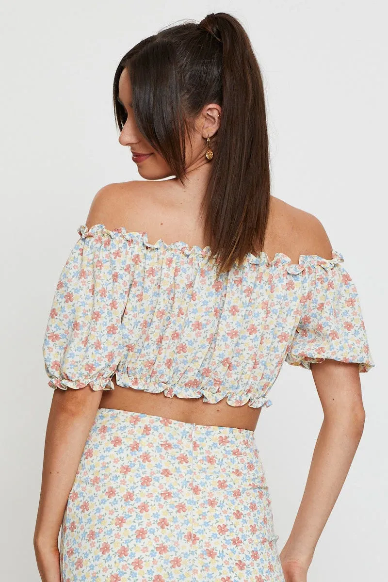Print Crop Blouse Off Shoulder sold by Ally Fashion product image thumbnail 5
