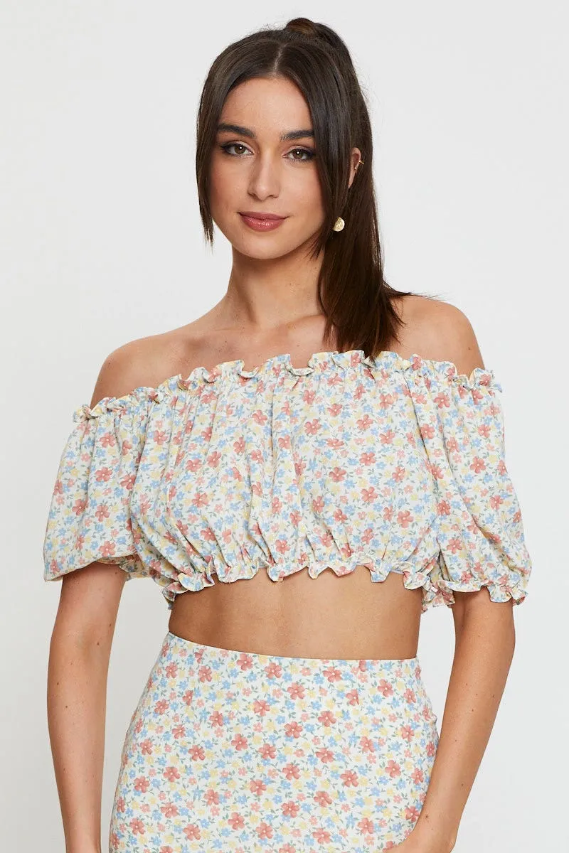 Print Crop Blouse Off Shoulder sold by Ally Fashion