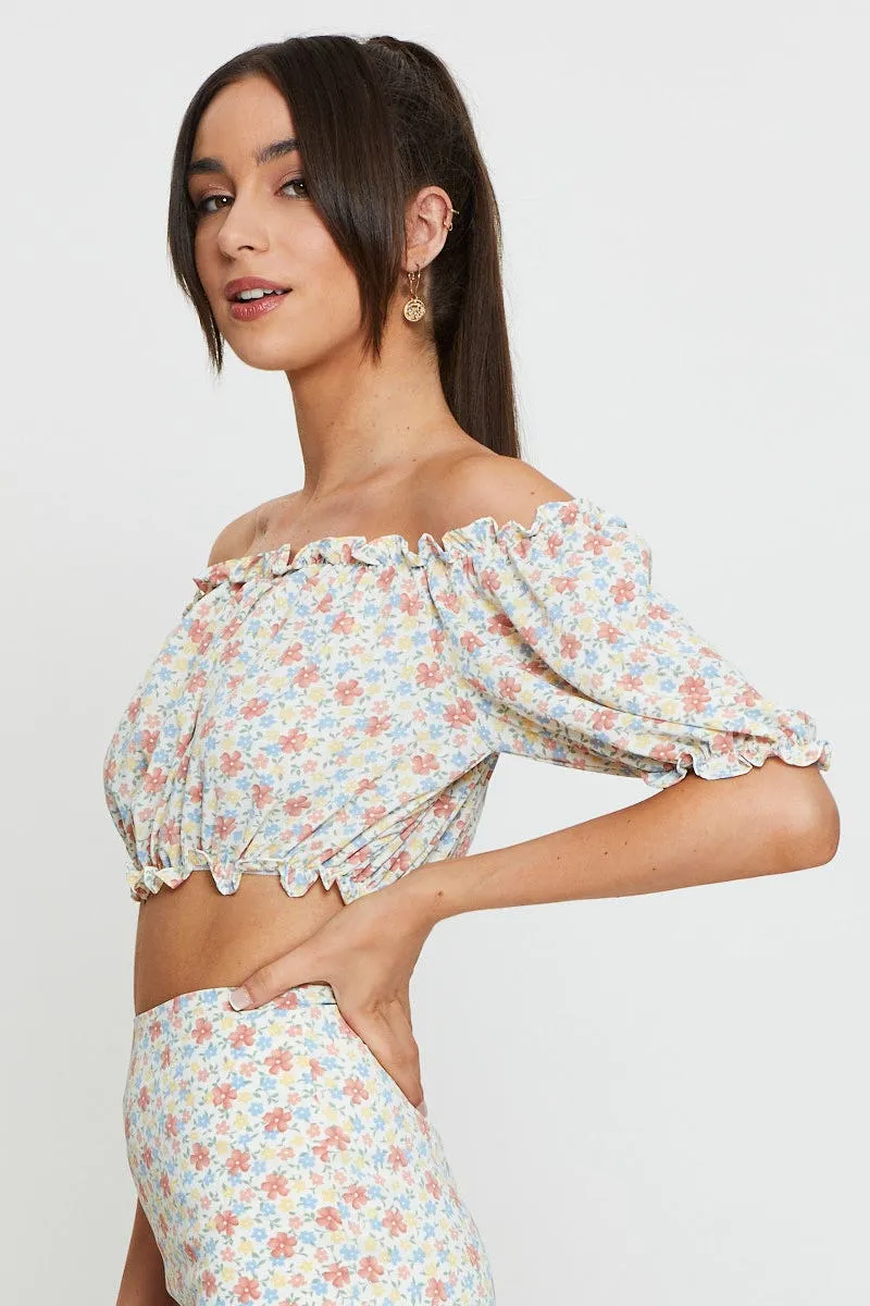 Print Crop Blouse Off Shoulder sold by Ally Fashion product image thumbnail 4