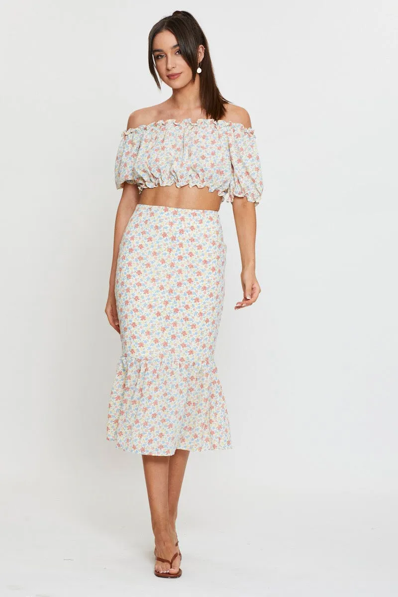 Print Crop Blouse Off Shoulder sold by Ally Fashion product image thumbnail 2