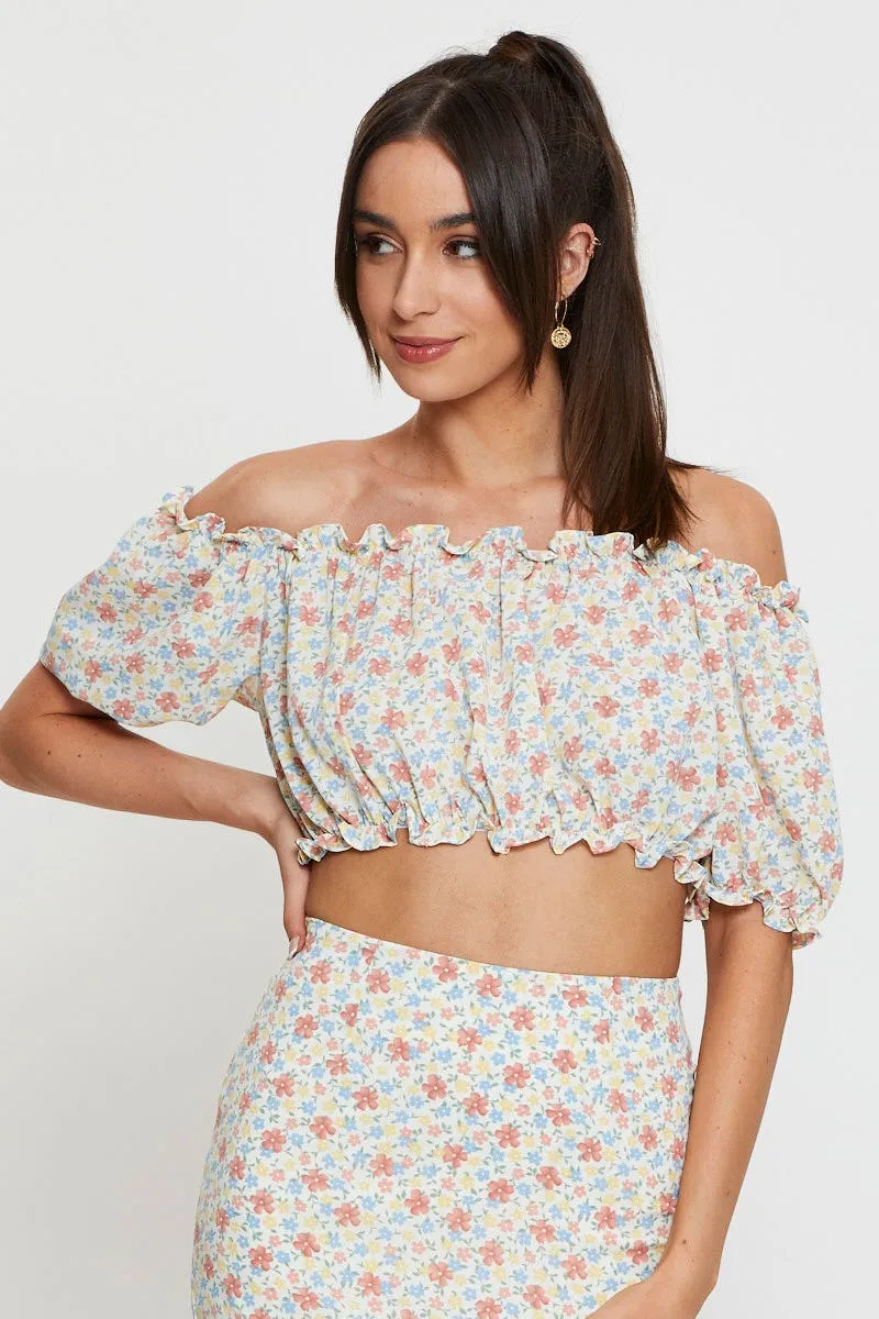 Print Crop Blouse Off Shoulder sold by Ally Fashion product image thumbnail 3