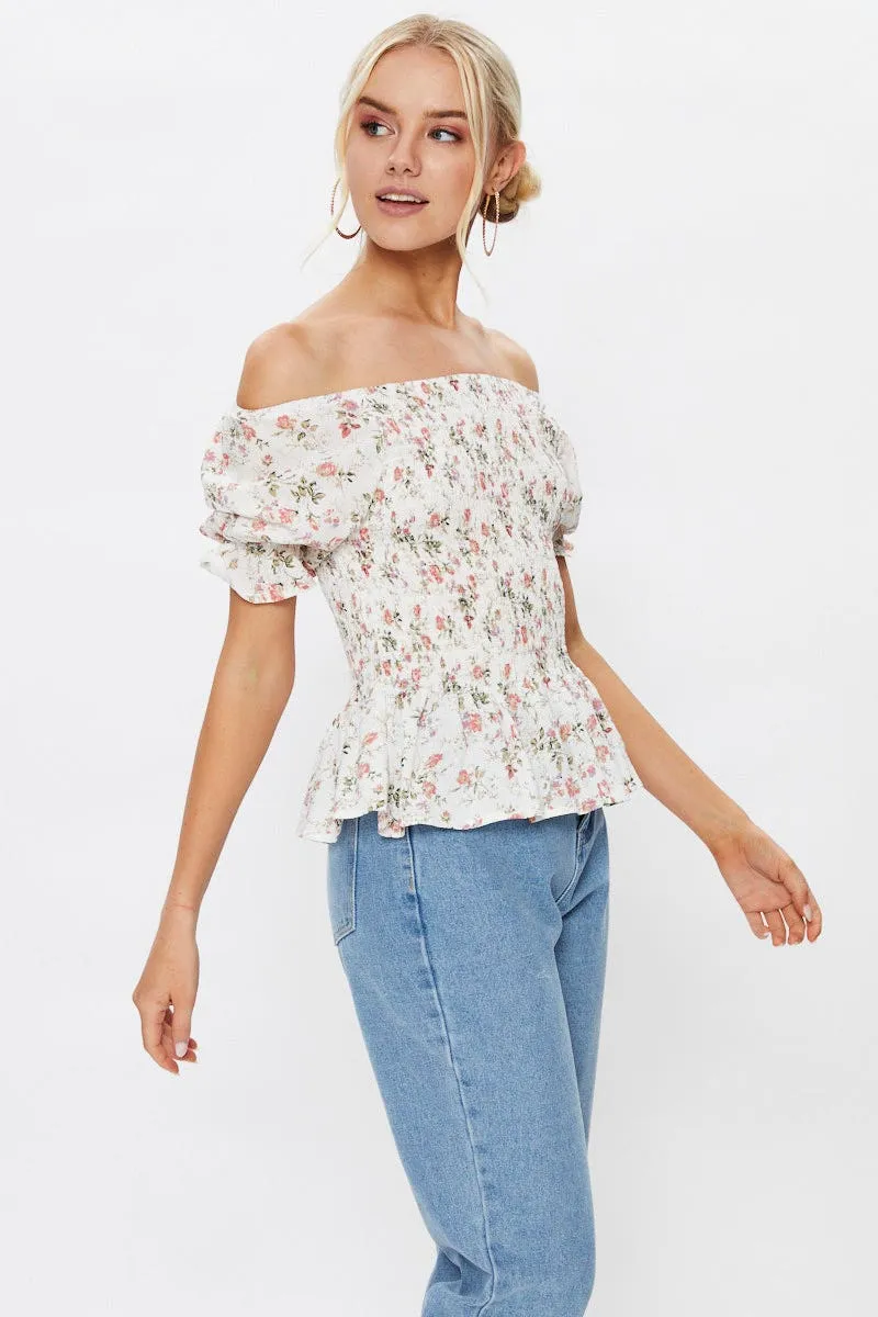 Print Short Sleeve Floral Print Shirred Peplum Top sold by Ally Fashion product image thumbnail 4