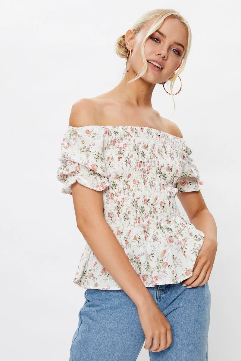 Print Short Sleeve Floral Print Shirred Peplum Top sold by Ally Fashion product image thumbnail 2