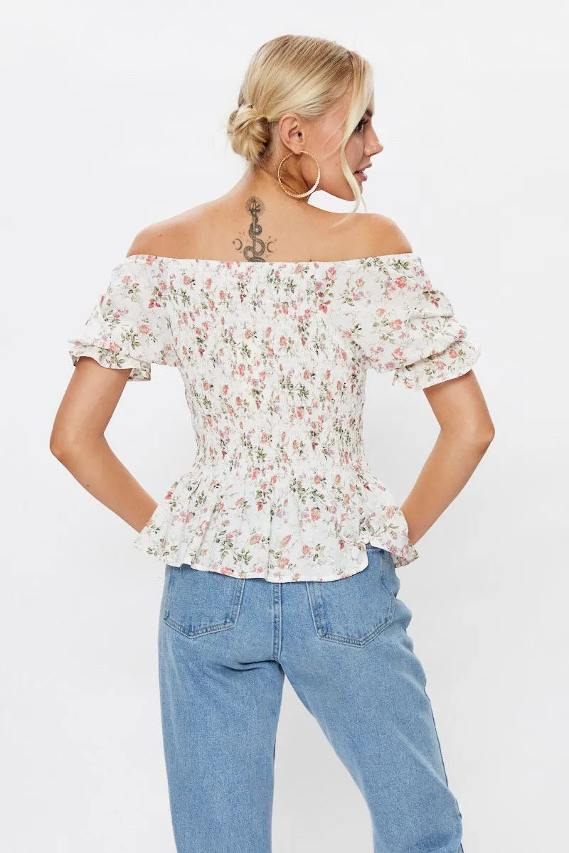 Print Short Sleeve Floral Print Shirred Peplum Top sold by Ally Fashion product image thumbnail 5