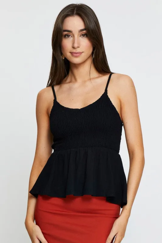 Black Peplum Top Sleeveless V-Neck sold by Ally Fashion