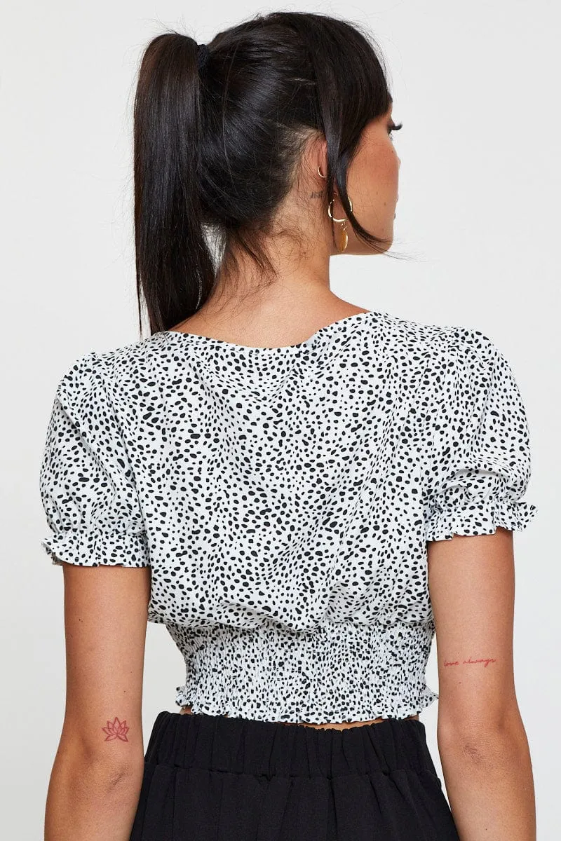 Geo Print Puff Sleeve Top Short Sleeve Crop sold by Ally Fashion product image thumbnail 5