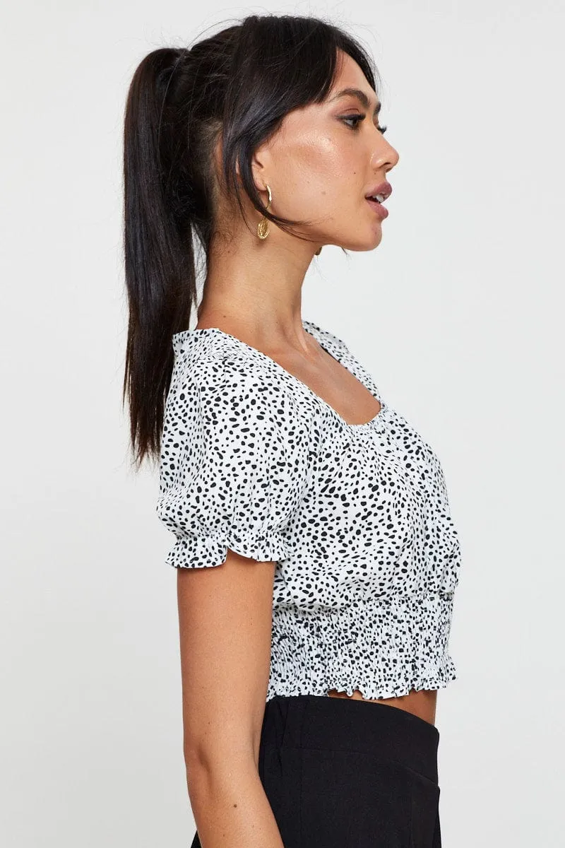Geo Print Puff Sleeve Top Short Sleeve Crop sold by Ally Fashion product image thumbnail 4