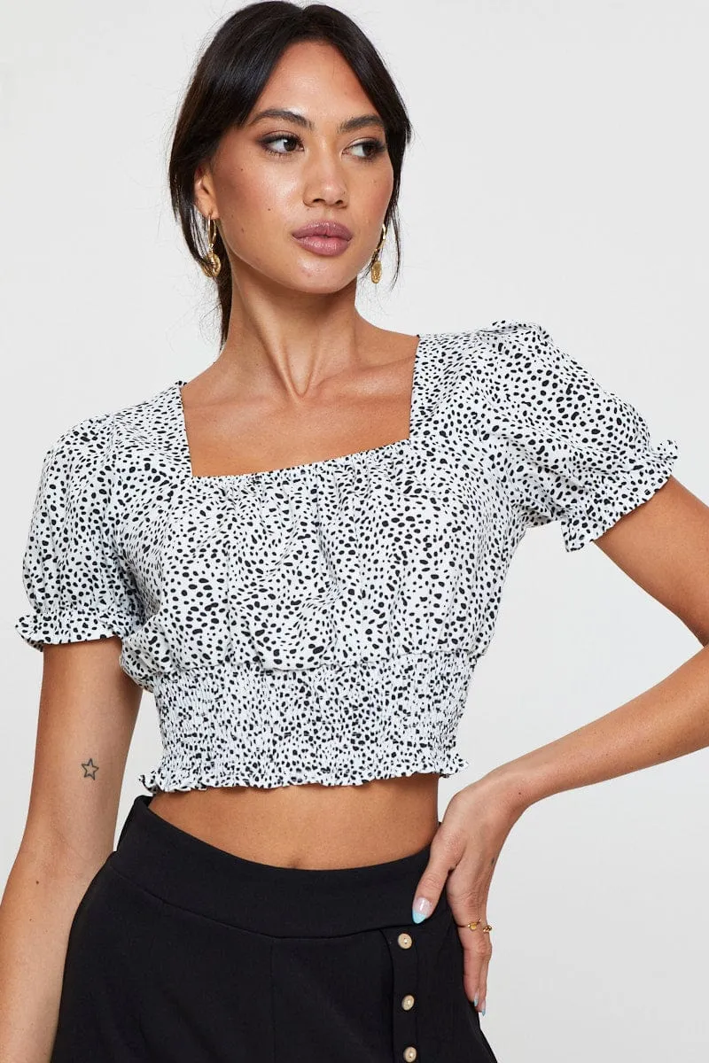 Geo Print Puff Sleeve Top Short Sleeve Crop sold by Ally Fashion product image thumbnail 3