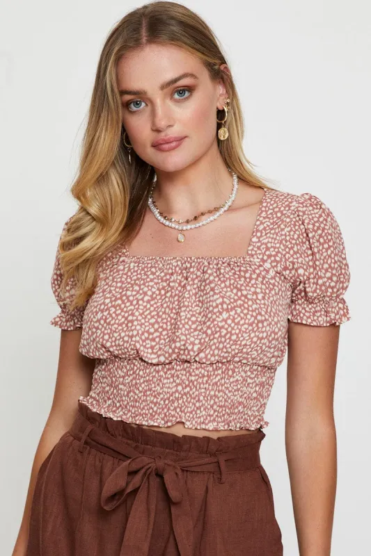 Geo Print Puff Sleeve Top Short Sleeve Crop sold by Ally Fashion