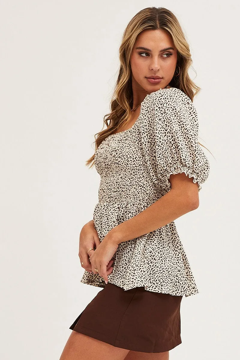Geo Print Puff Sleeve Shirred Top sold by Ally Fashion product image thumbnail 4