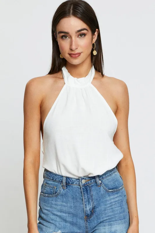 White Halter Top Sleeveless Tie Up sold by Ally Fashion