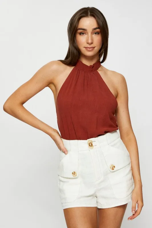 Brown Halter Top Sleeveless Tie Up sold by Ally Fashion