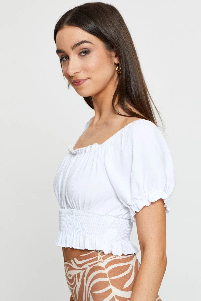 White Puff Sleeve Top Short Sleeve Crop sold by Ally Fashion product image thumbnail 4