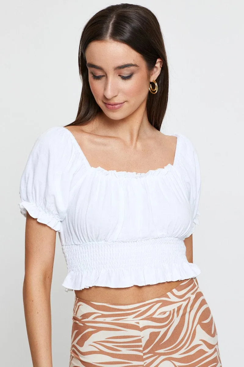 White Puff Sleeve Top Short Sleeve Crop sold by Ally Fashion