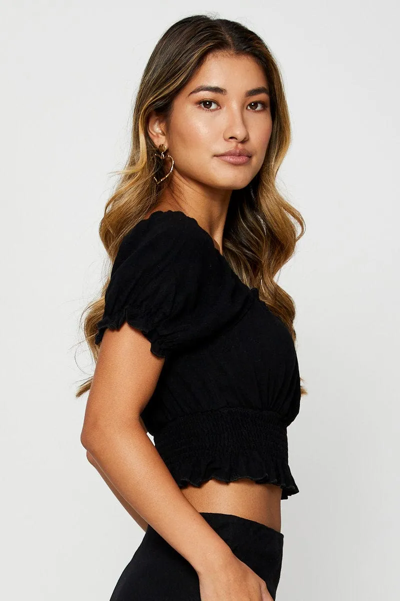 Black Puff Sleeve Top Short Sleeve Crop sold by Ally Fashion product image thumbnail 3