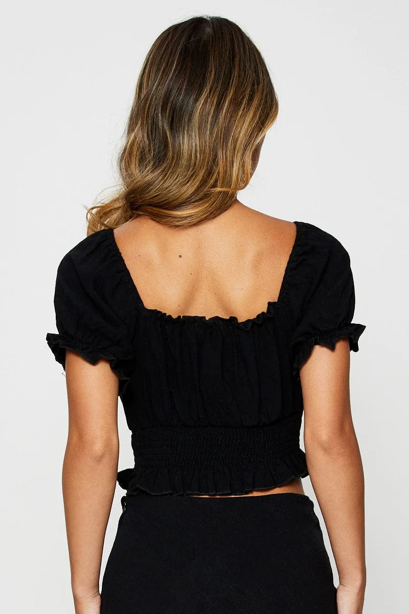 Black Puff Sleeve Top Short Sleeve Crop sold by Ally Fashion product image thumbnail 5