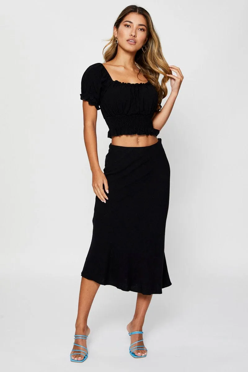 Black Puff Sleeve Top Short Sleeve Crop sold by Ally Fashion product image thumbnail 2