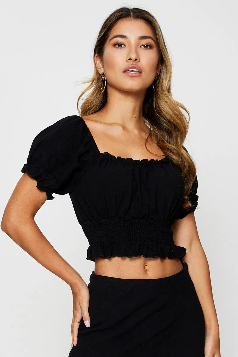 Black Puff Sleeve Top Short Sleeve Crop sold by Ally Fashion product image thumbnail 4