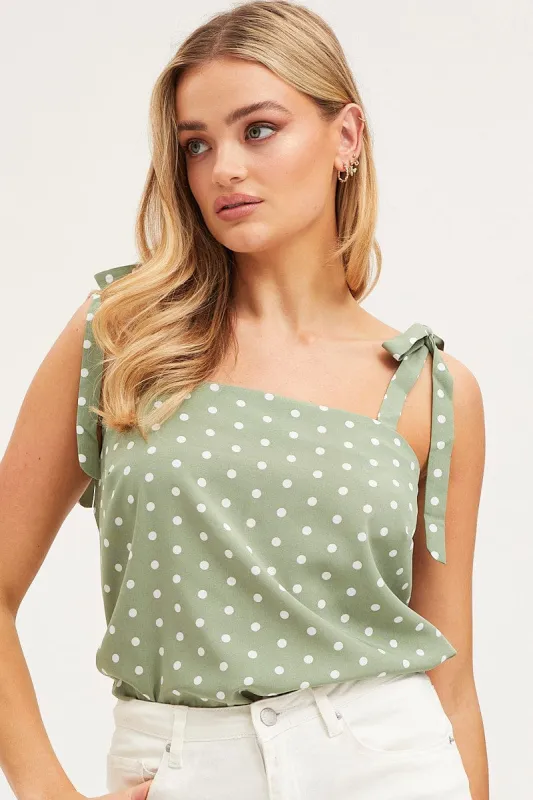 Polka Dot Tie Shoulder Top Sleeveless sold by Ally Fashion
