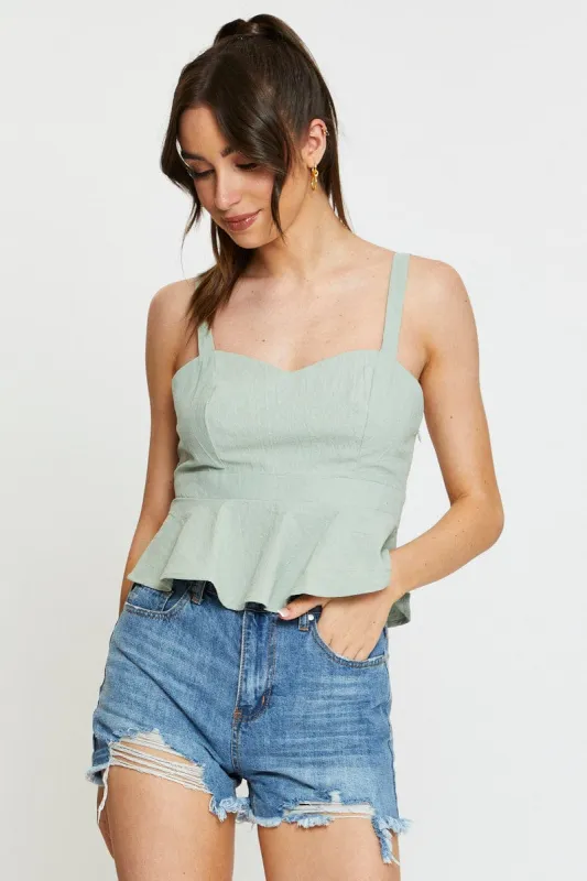 Green Peplum Top Sleeveless sold by Ally Fashion