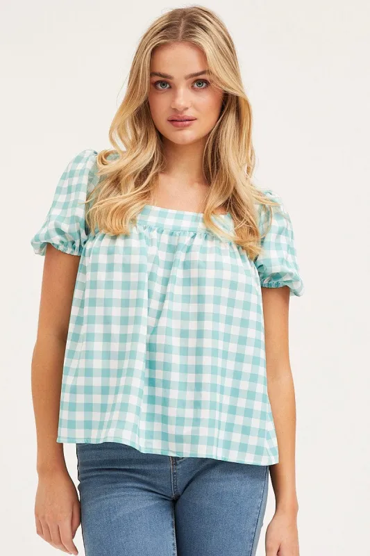 Check Scoop Neck Top Short Sleeve sold by Ally Fashion