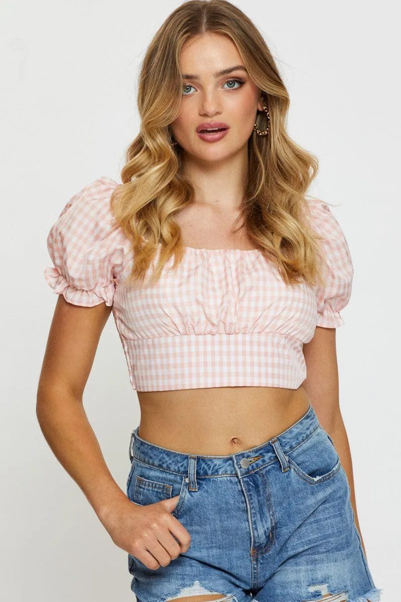 Check Crop Top Short Sleeve sold by Ally Fashion