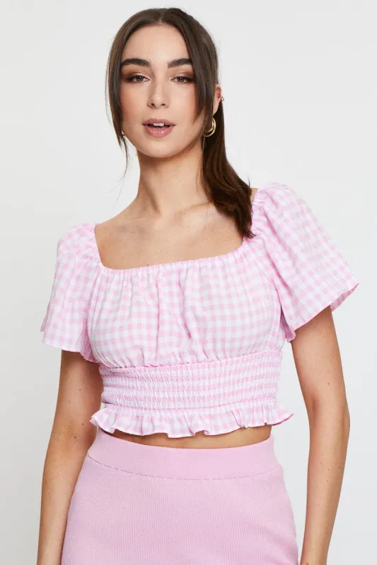 Check Crop Top Off Shoulder sold by Ally Fashion