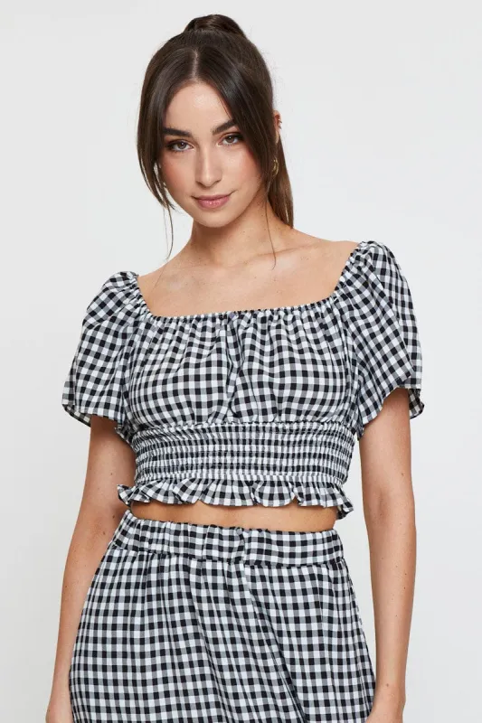 Check Crop Top Off Shoulder sold by Ally Fashion