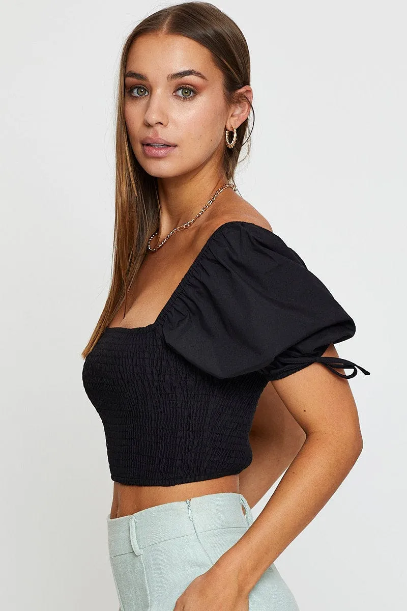 Black Puff Sleeve Top Short Sleeve Crop sold by Ally Fashion product image thumbnail 4