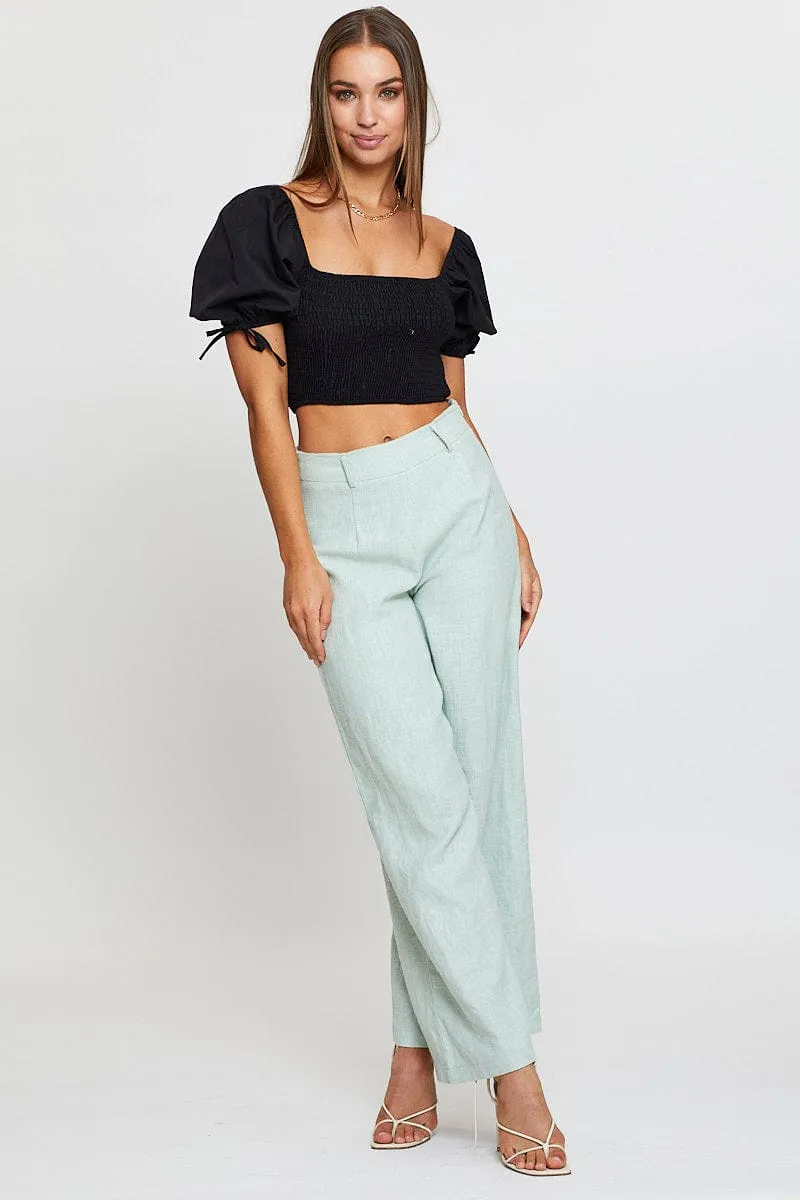 Black Puff Sleeve Top Short Sleeve Crop sold by Ally Fashion product image thumbnail 2