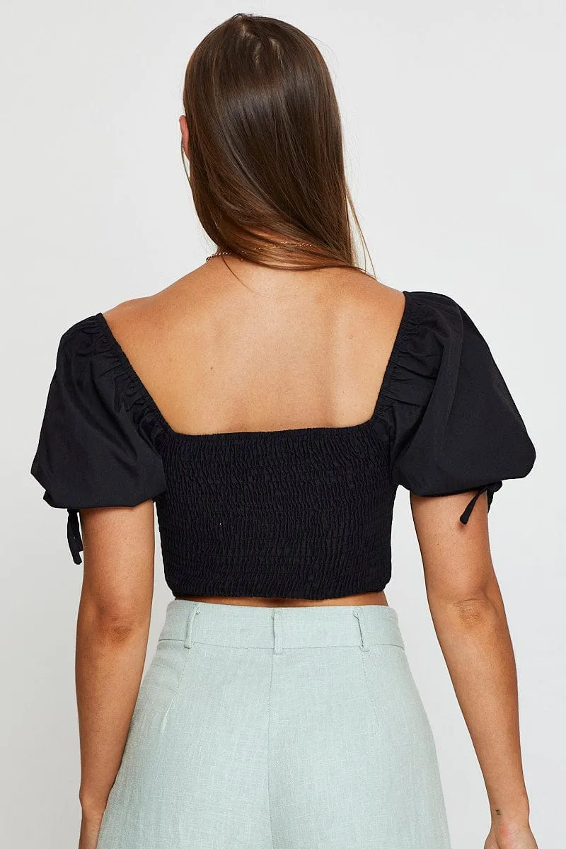 Black Puff Sleeve Top Short Sleeve Crop sold by Ally Fashion product image thumbnail 5