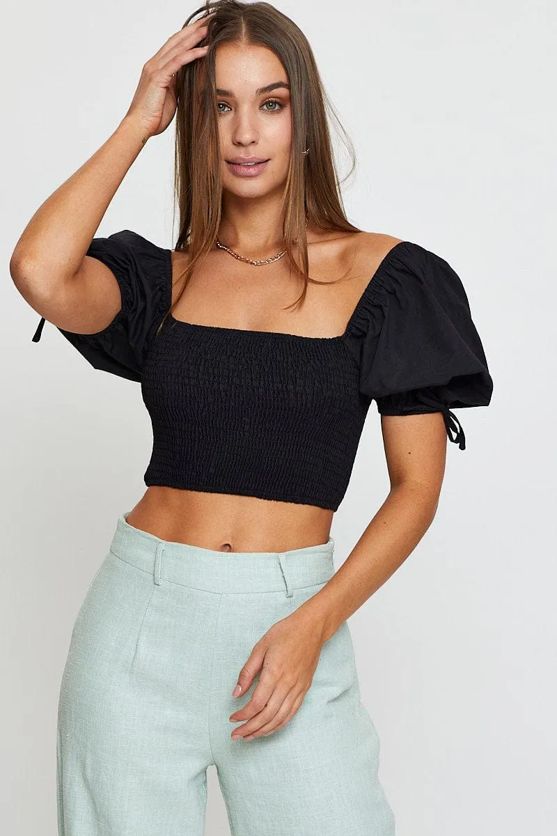 Black Puff Sleeve Top Short Sleeve Crop sold by Ally Fashion product image thumbnail 3
