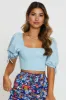 Blue Puff Sleeve Top Short Sleeve Crop sold by Ally Fashion