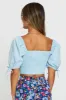 Blue Puff Sleeve Top Short Sleeve Crop sold by Ally Fashion