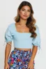 Blue Puff Sleeve Top Short Sleeve Crop sold by Ally Fashion