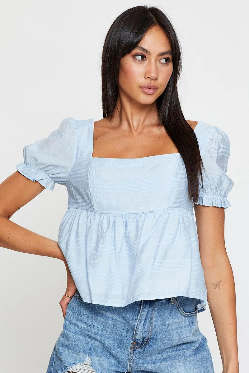 Blue Peplum Top Short Sleeve sold by Ally Fashion product image thumbnail 3