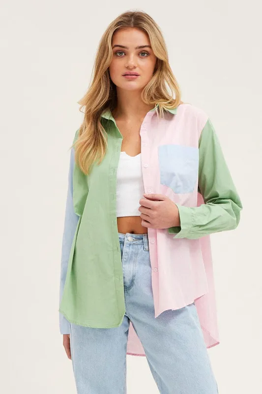 Multi Long Sleeve Collared Shirt sold by Ally Fashion