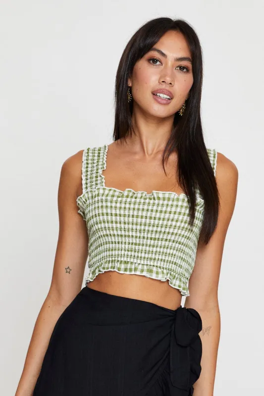 Check Crop Top Sleeveless Square Neck sold by Ally Fashion