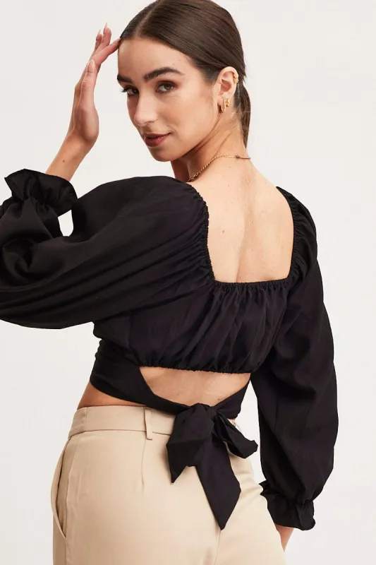 Black Crop Top Long Sleeve sold by Ally Fashion