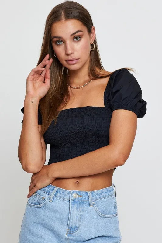 Black Crop Top Short Sleeve sold by Ally Fashion