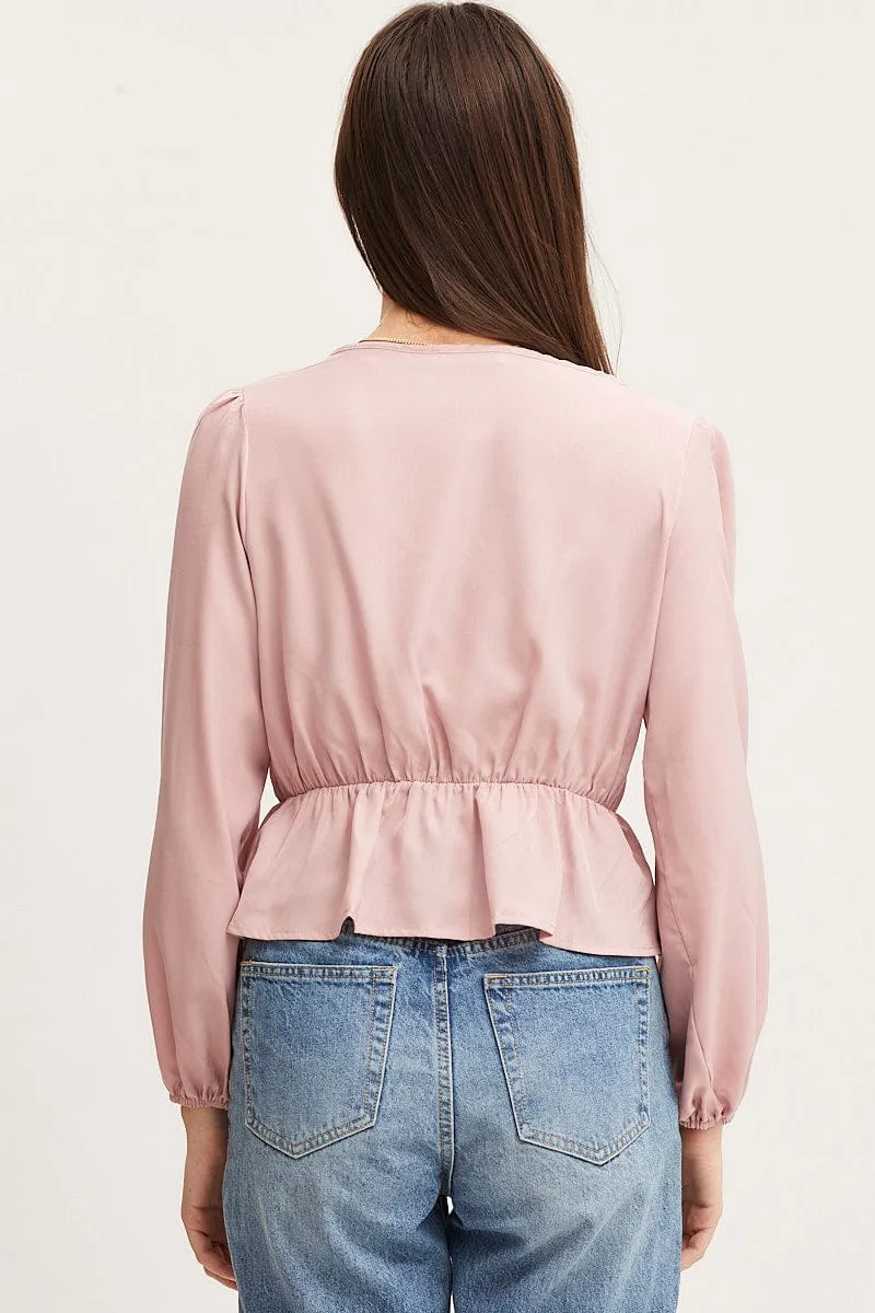Pink Wrap Front Top Long Sleeve sold by Ally Fashion product image thumbnail 5
