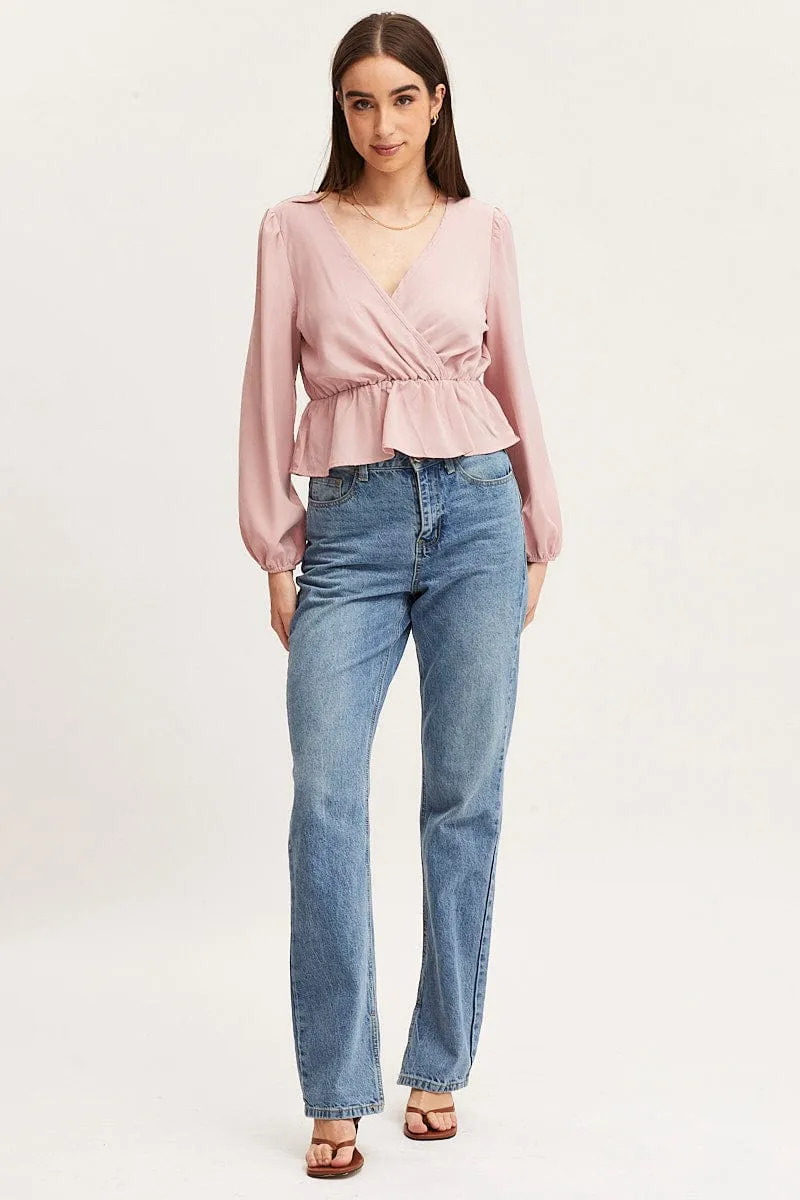 Pink Wrap Front Top Long Sleeve sold by Ally Fashion product image thumbnail 2