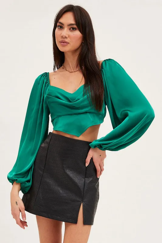 Green Puff Sleeve Top Long Sleeve sold by Ally Fashion